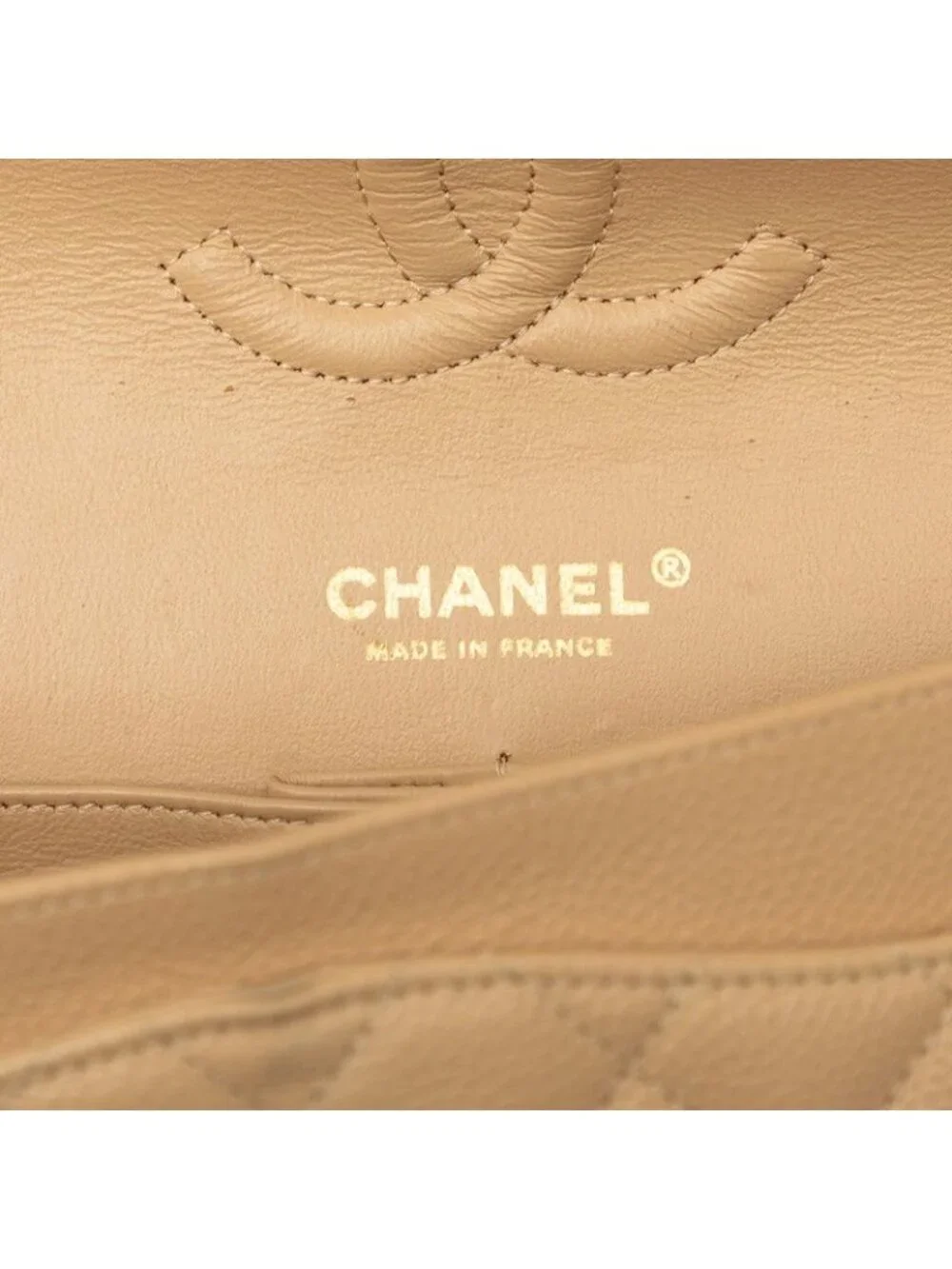Chanel CC Logo Quilted 25 Chain Shoulder Bag Beige Caviar Leather